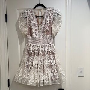 Bronx and Banco Elegant Lace Puff Sleeve Dress